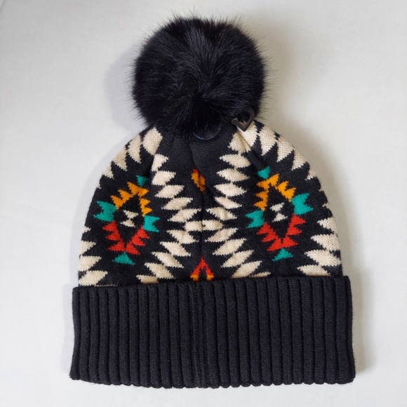 New Beanie Hat Womens Black Knit Hat Winter Beanie Warm Faux Fur Pompom - Picture 4 of 11